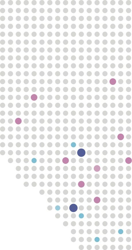 Map of Alberta in grey dots with the odd colourful dots spread throughout.