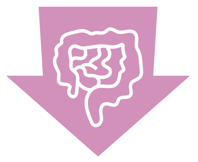 Colon icon in a pink arrow pointing down.