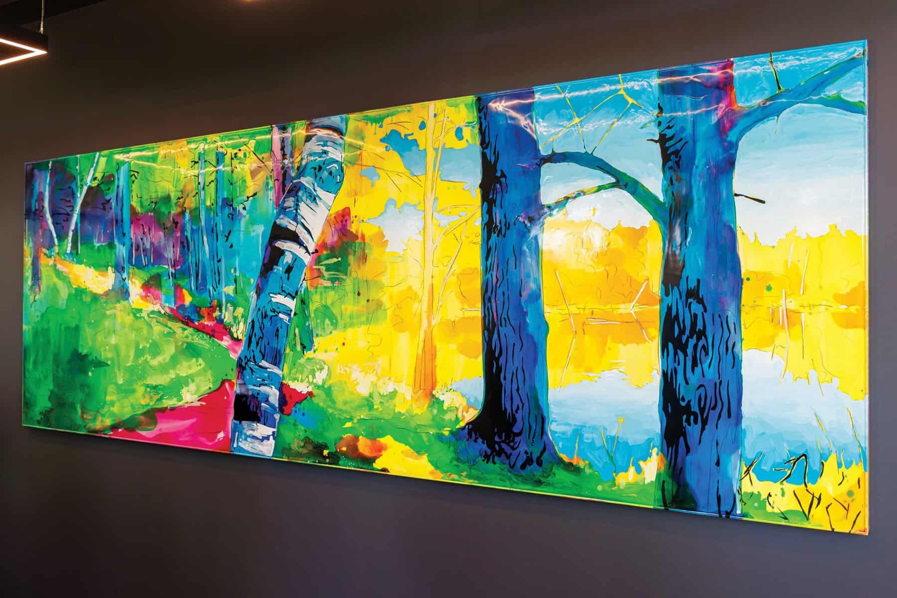 Colourful painting of tress.