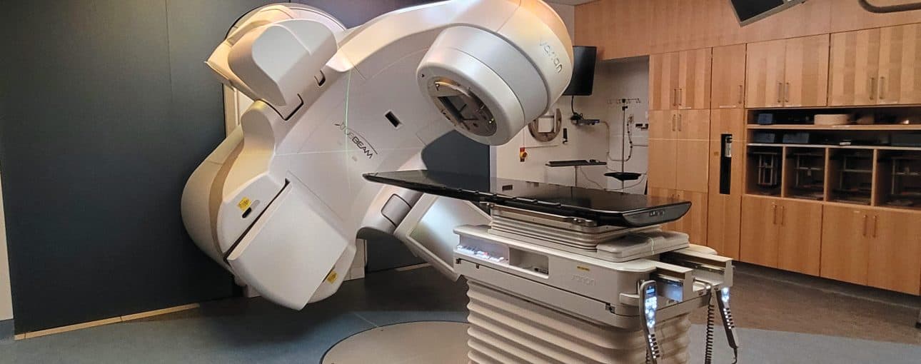 A linear accelerator in a hospital room.